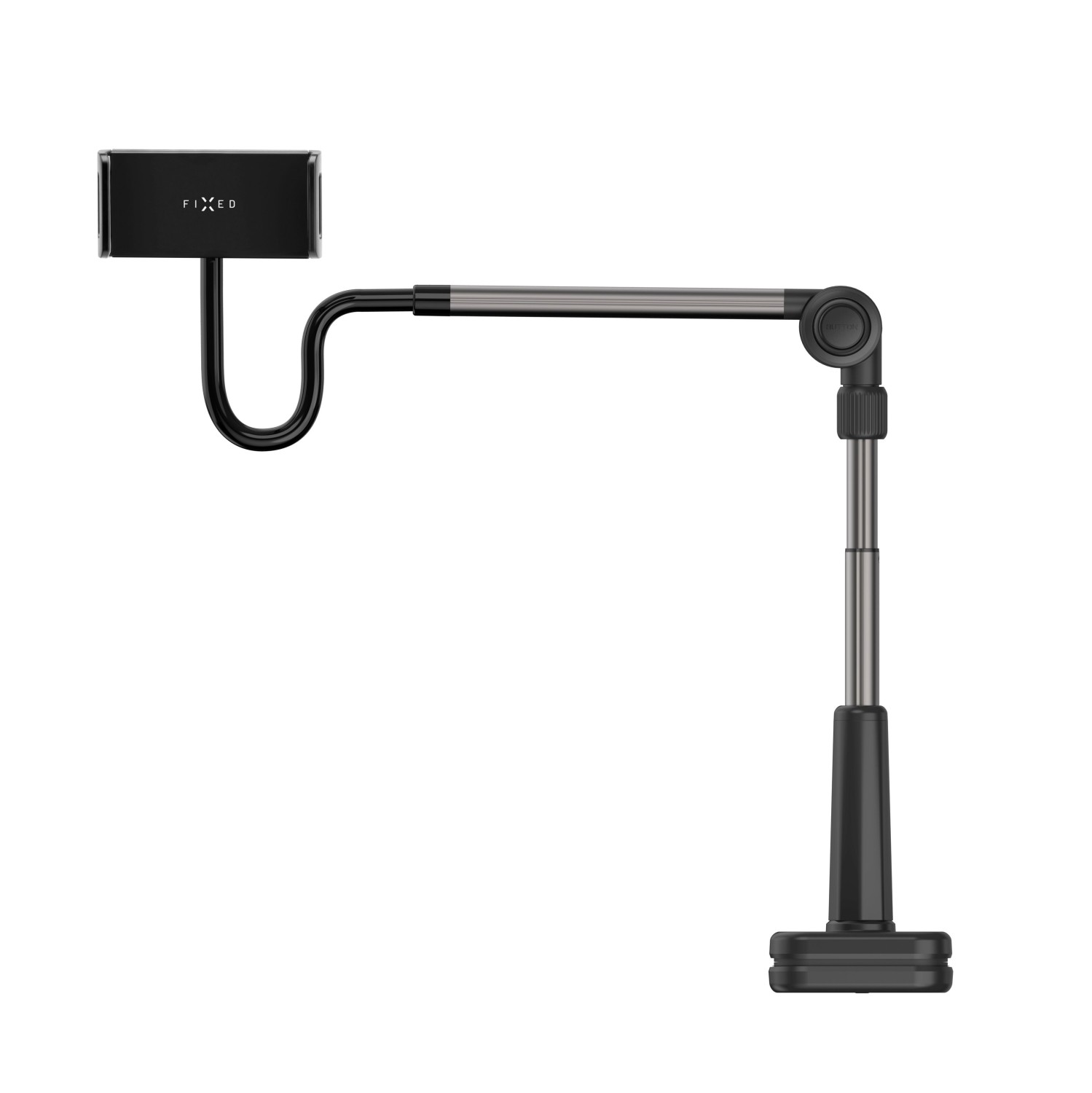 FIXED Relax - Univerzální držák na tablet/telefon pro upevnění na stůl s otočným a nastavitelným ramenem, černý