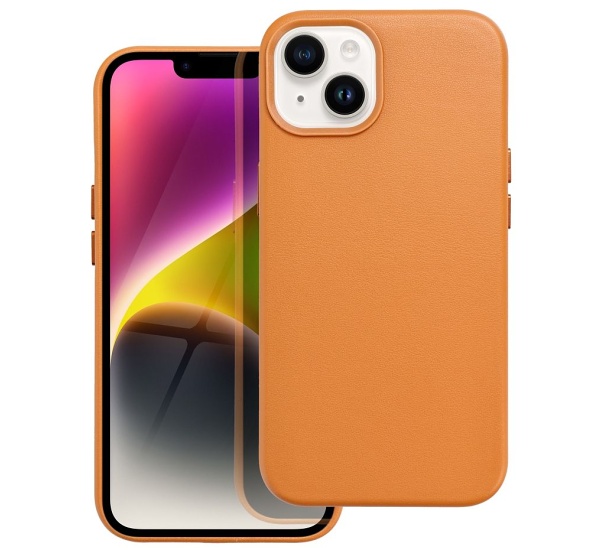 Levně Ochranný kožený kryt Mag Cover pro Apple iPhone 14, oranžová