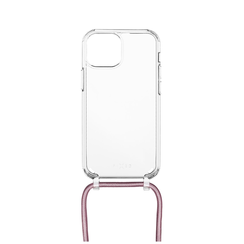 Pouzdro FIXED Pure Neck s růžovou šňůrkou na krk pro Apple iPhone 13 mini