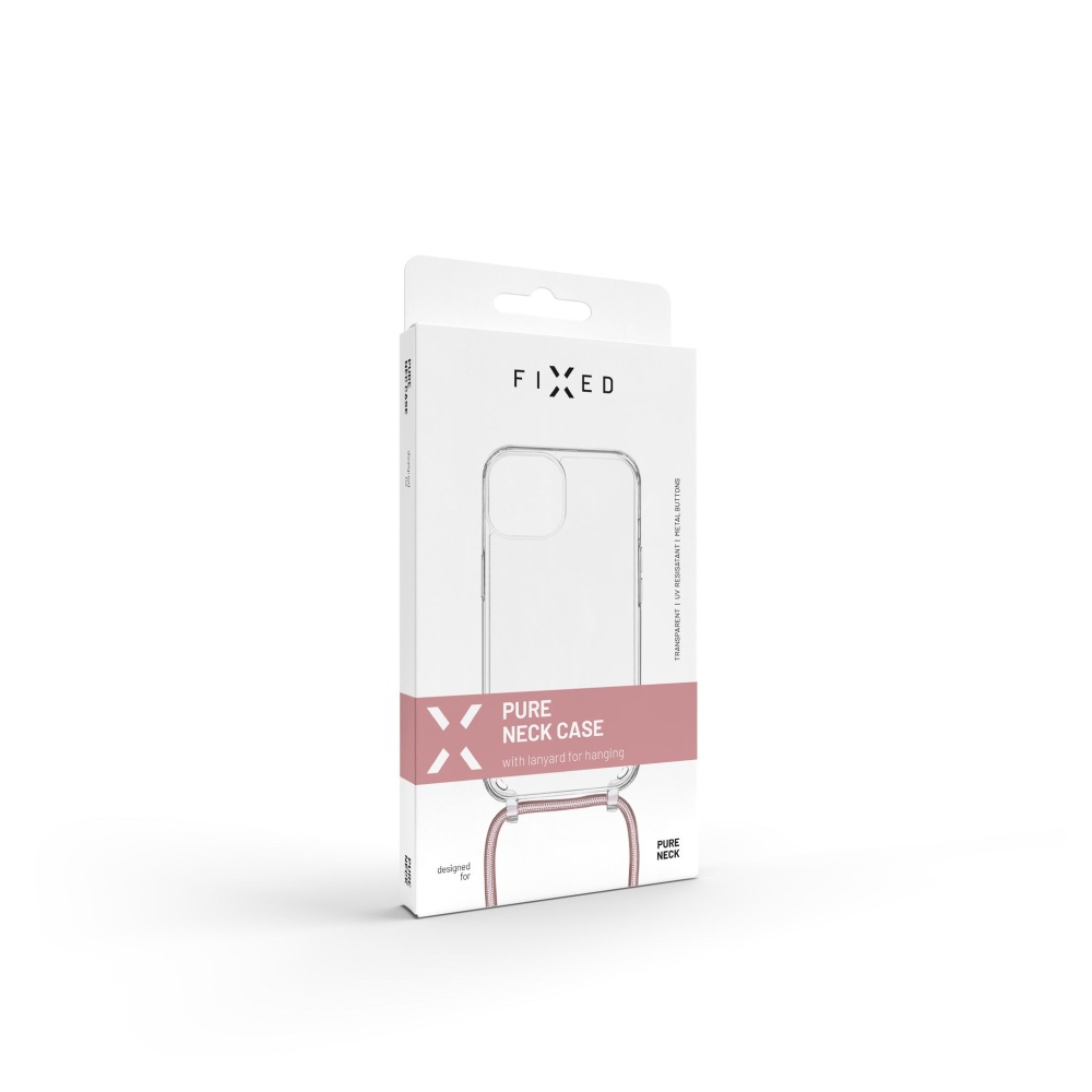 Pouzdro FIXED Pure Neck s růžovou šňůrkou na krk pro Apple iPhone 11