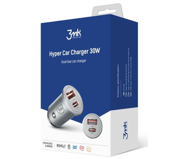 Adapter CL 3mk Hyper Car 30W, 1x USB + 1x USB-C (PD)