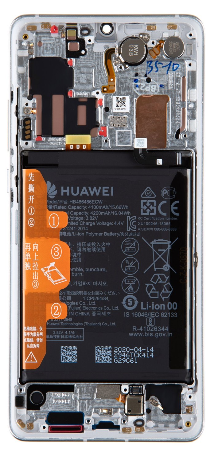 LCD + dotyk + přední kryt + baterie pro Huawei P30 Pro, silver frost (Service Pack)