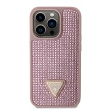 Guess Rhinestones Triangle Metal Logo Kryt pro iPhone 14 Pro Pink