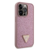 Guess Rhinestones Triangle Metal Logo Kryt pro iPhone 14 Pro Pink