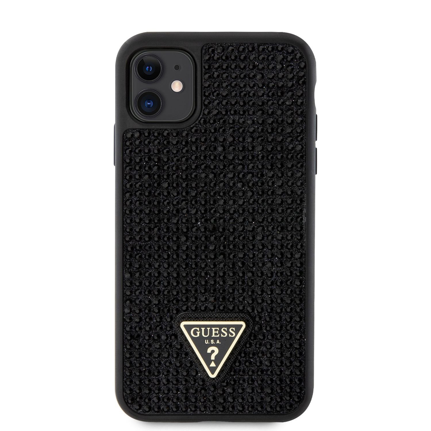 Levně Zadní kryt Guess Rhinestones Triangle Metal Logo pro Apple iPhone 11, černá
