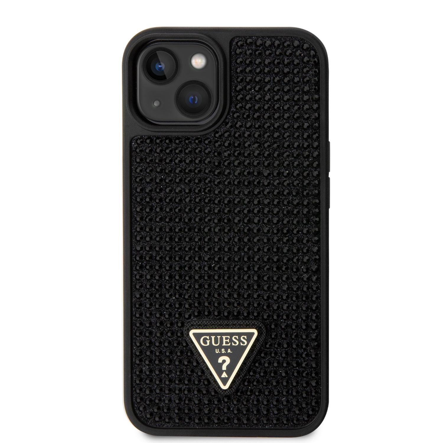 Guess Rhinestones Triangle Metal Logo Kryt pro iPhone 14 Black