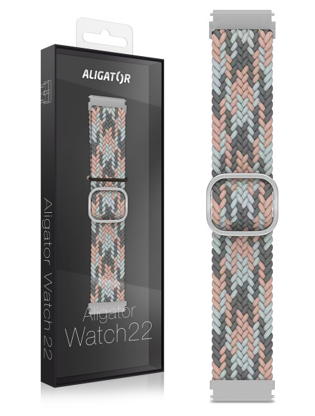 Řemínek textilní ALIGATOR 22mm, růžovo-šedý