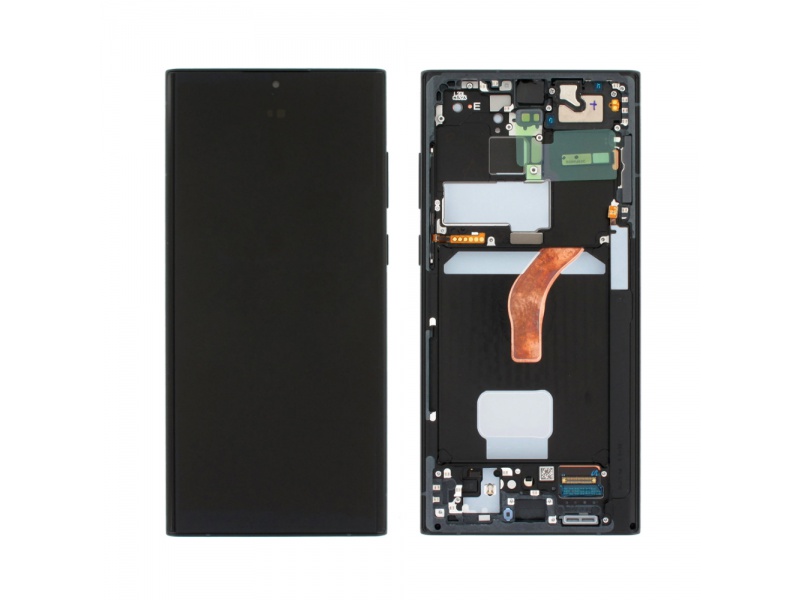 LCD + dotyk + rámeček pro Samsung Galaxy S22 Ultra, šedá/modrá/červená (Service Pack)