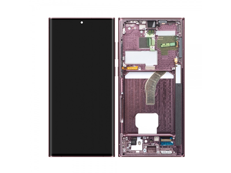 LCD + dotyk + rámeček pro Samsung Galaxy S22 Ultra, burgundy (Service Pack)