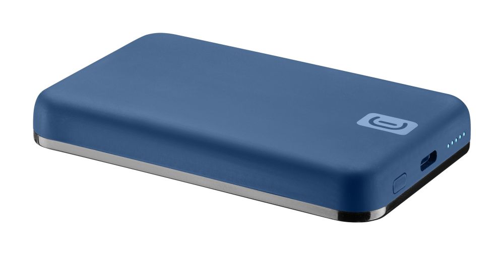 Levně Powerbanka Cellularline MAG 5000 s bezdrátovým nabíjením a podporou MagSafe, 5000 mAh, modrá