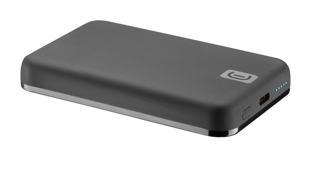 Levně Powerbanka Cellularline MAG 5000 s bezdrátovým nabíjením a podporou MagSafe, 5000 mAh, černá