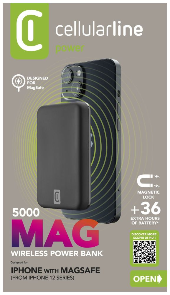 Powerbanka Cellularline MAG 5000 s bezdrátovým nabíjením a podporou MagSafe, 5000 mAh, černá
