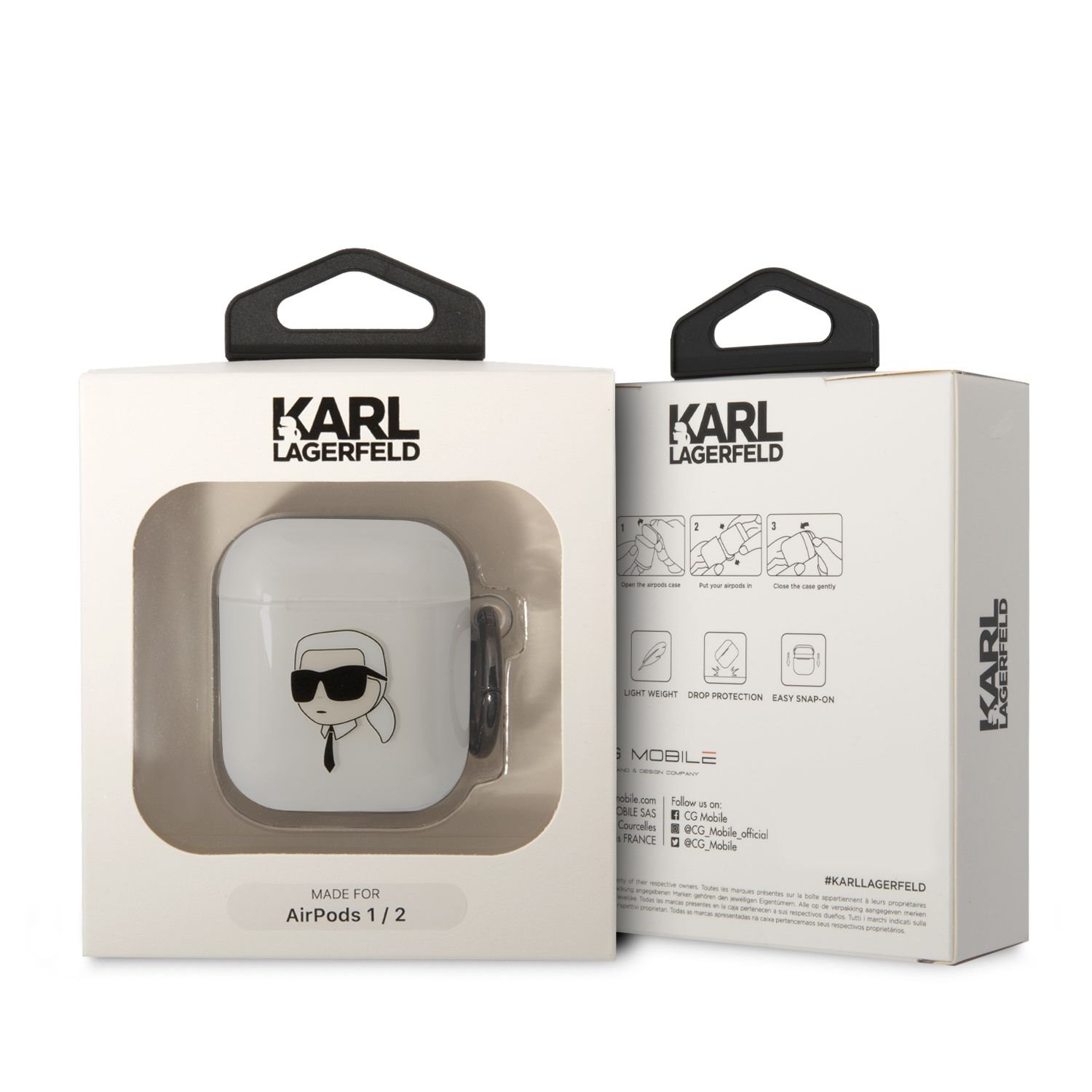 Karl Lagerfeld 3D Logo NFT Karl Head TPU Pouzdro pro Airpods 1/2 White