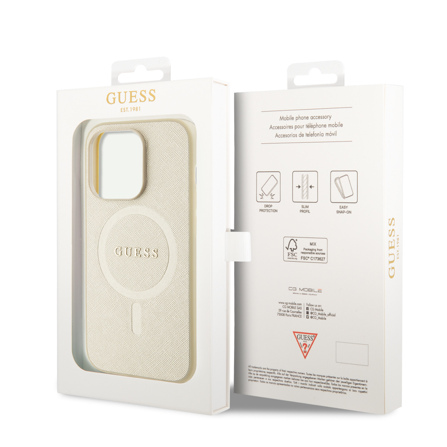 Guess Saffiano MagSafe kryt iPhone 15 Pro, Beige
