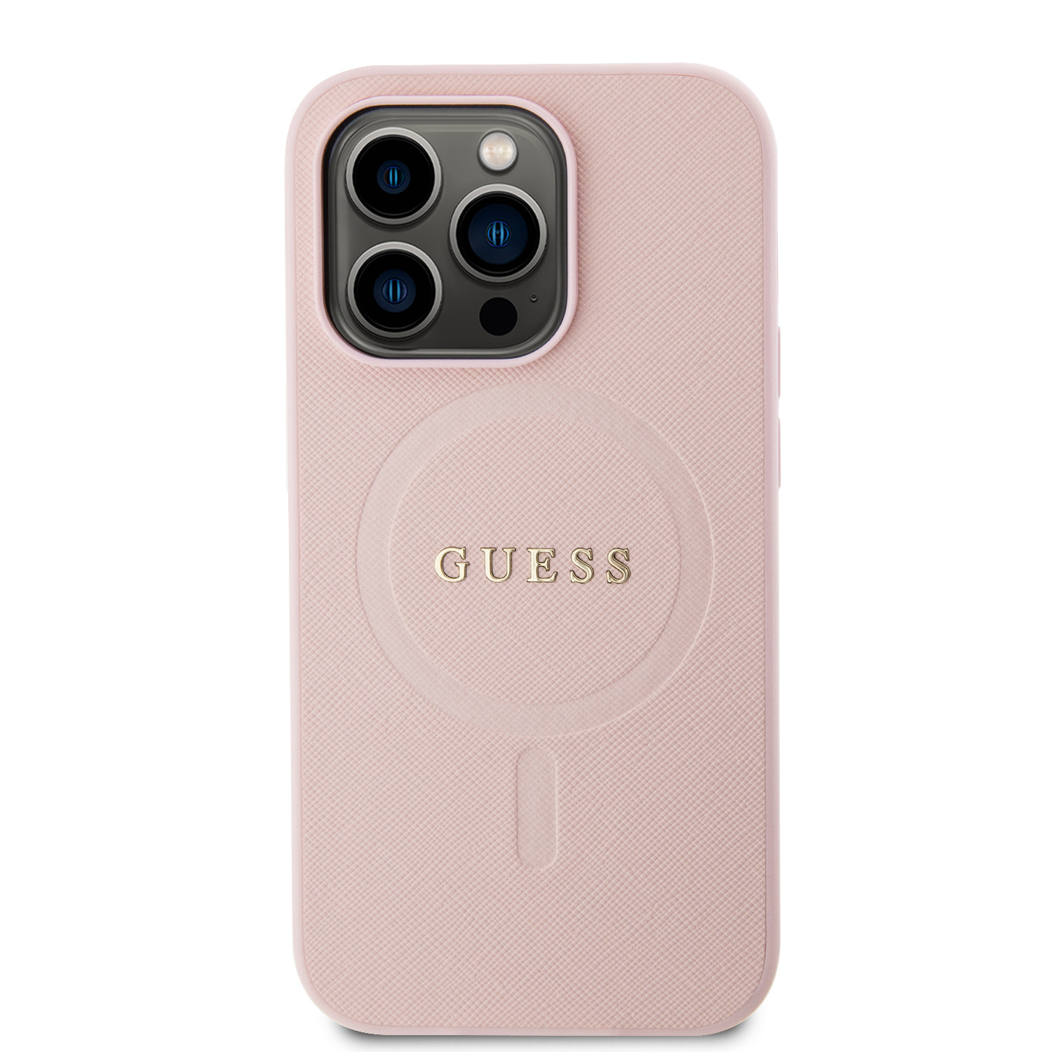 Levně Ochranný kryt Guess Saffiano MagSafe pro Apple iPhone iPhone 15 Pro, růžová
