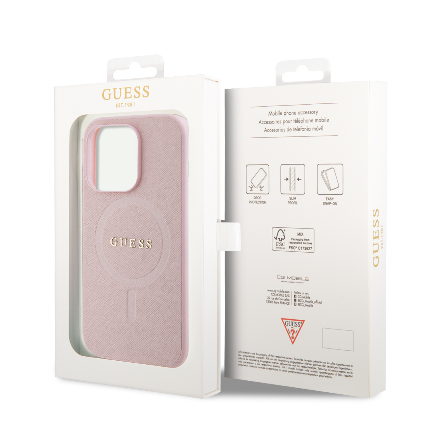 Ochranný kryt Guess Saffiano MagSafe pro Apple iPhone iPhone 15 Pro Max, růžová