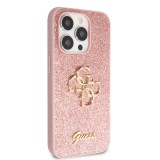 Guess PU Fixed Glitter 4G Metal Logo Zadní Kryt pro iPhone 15 Pro Pink