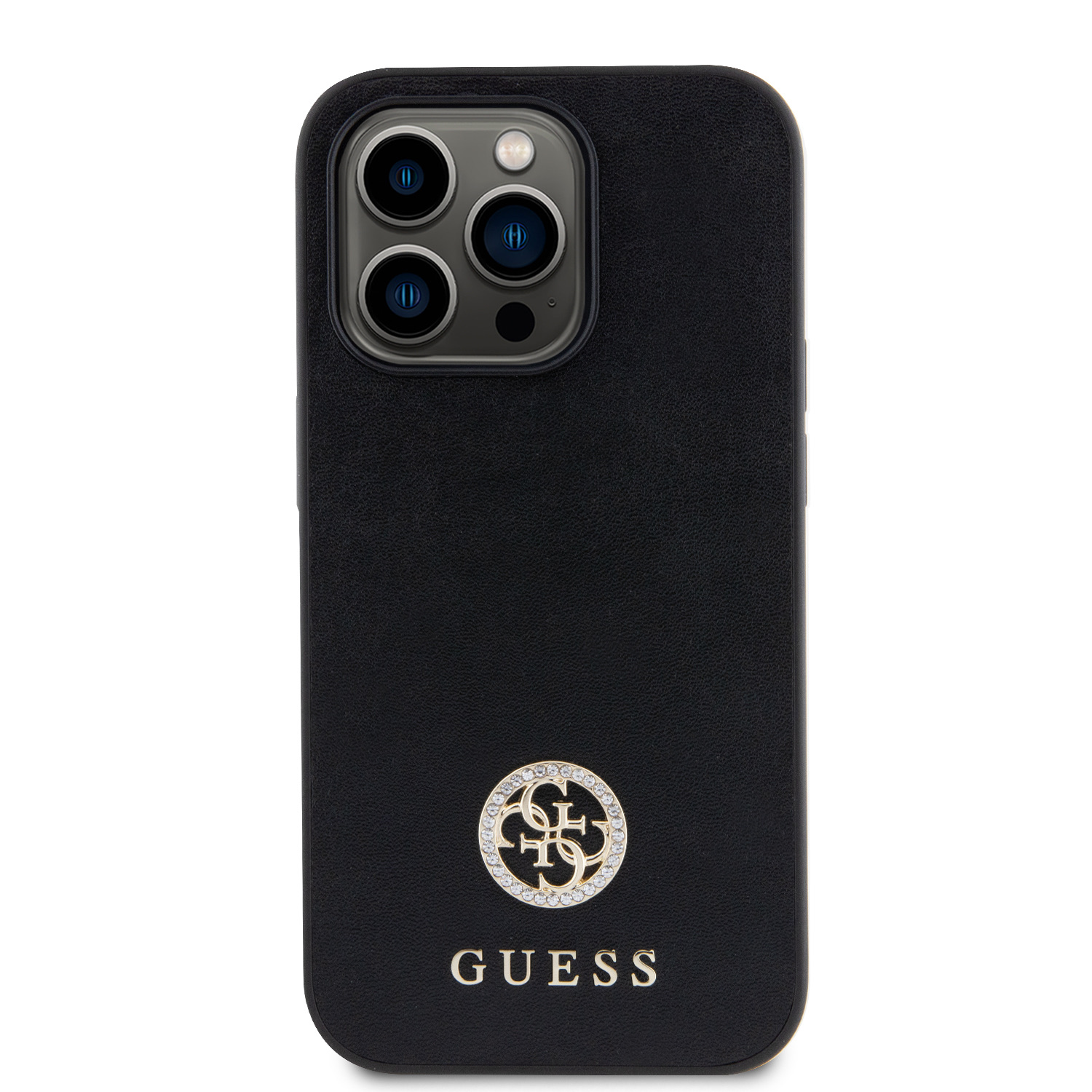 Zadní kryt Guess PU 4G Strass Metal Logo pro Apple iPhone 15 Pro, černá