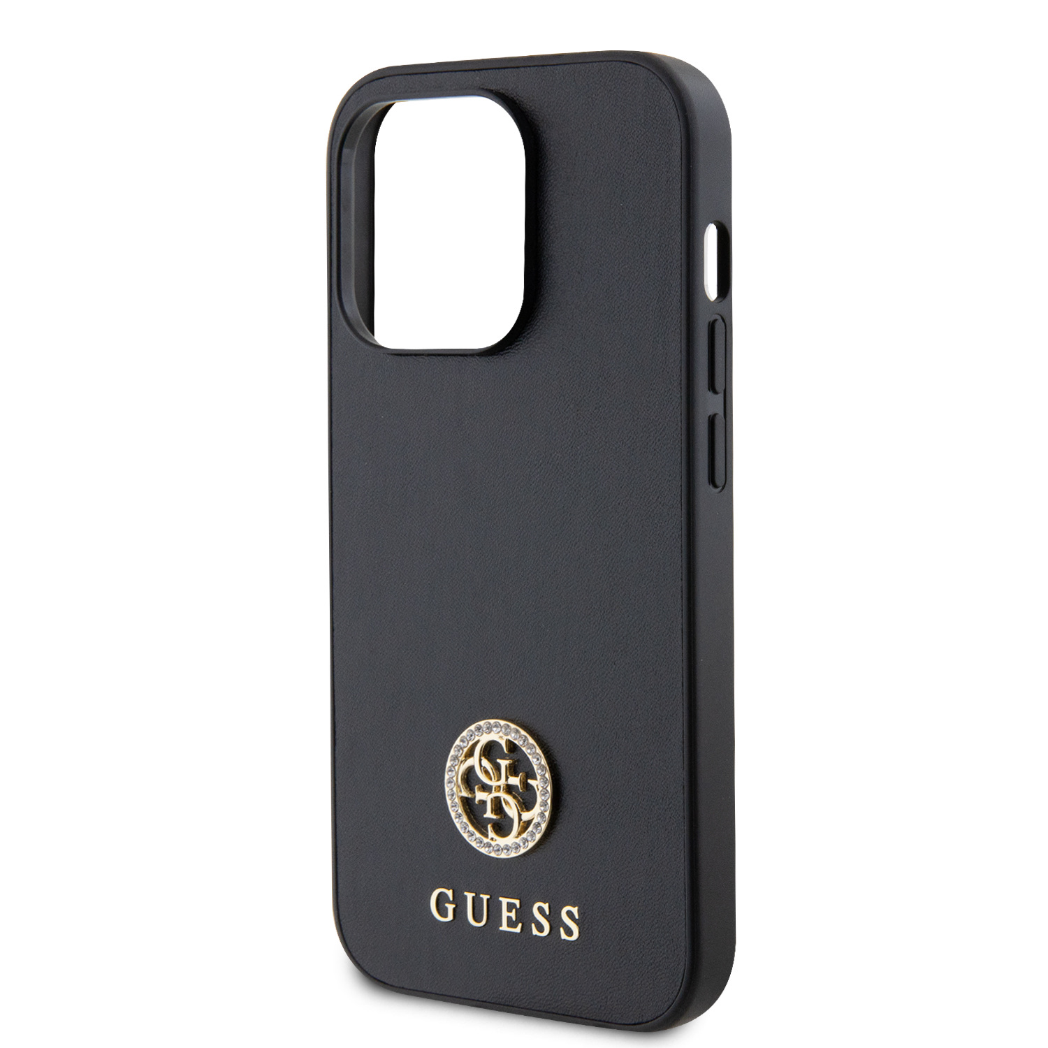 Guess PU 4G Strass Metal Logo Zadní Kryt pro iPhone 15 Pro Black