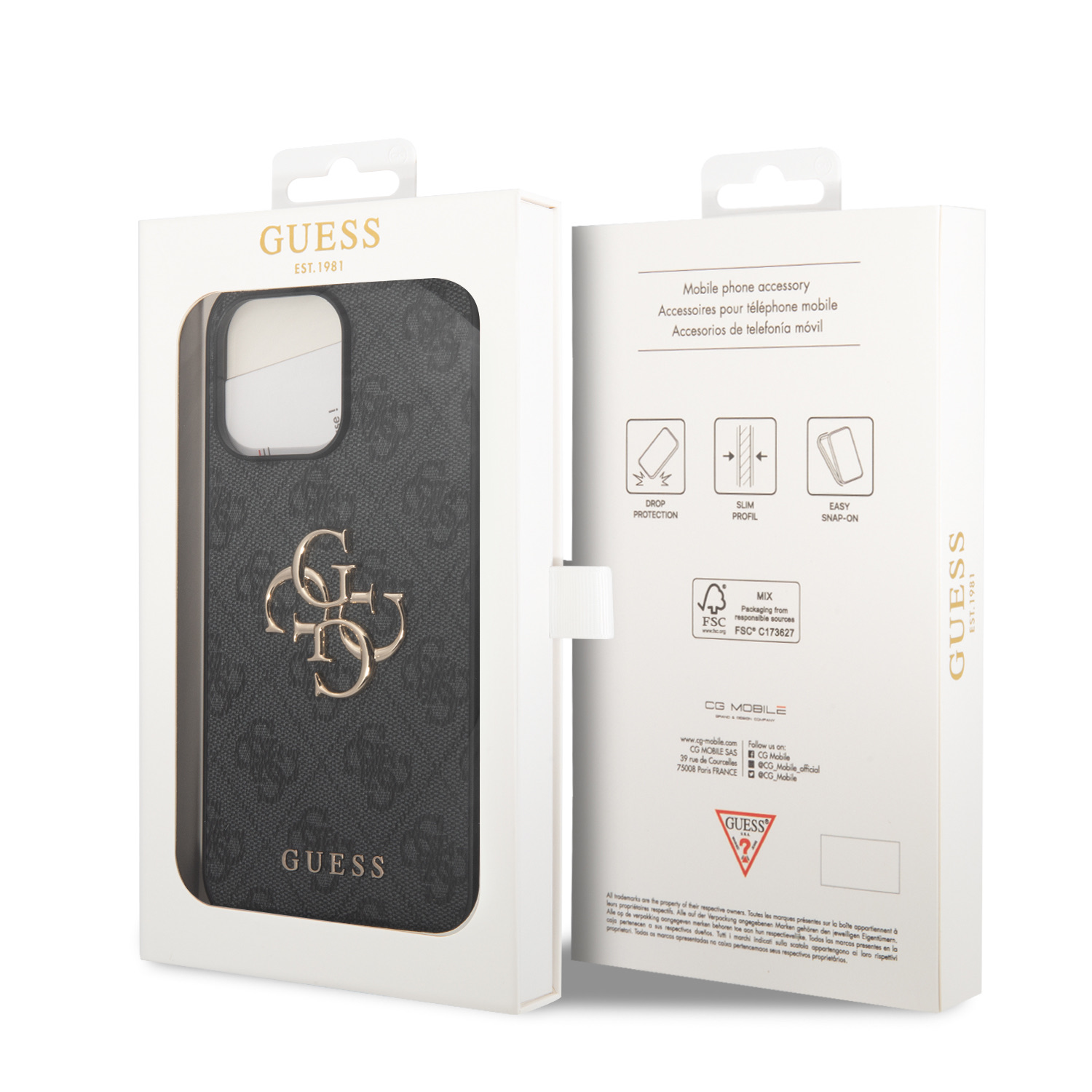 Zadní kryt Guess PU 4G Metal Logo pro Apple iPhone 15 Pro Max, šedá