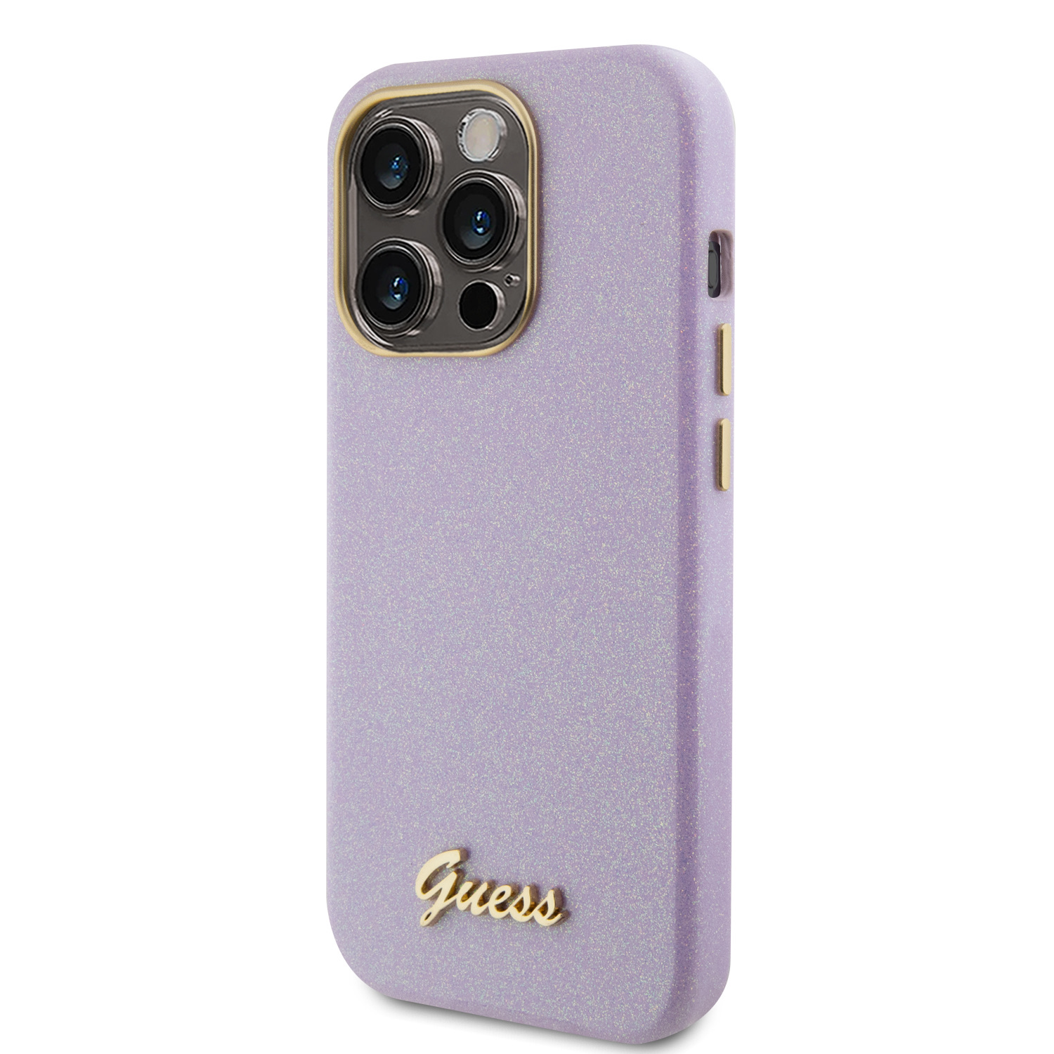 Guess PU Glitter Full Wrapped Zadní Kryt pro iPhone 15 Pro Lilac