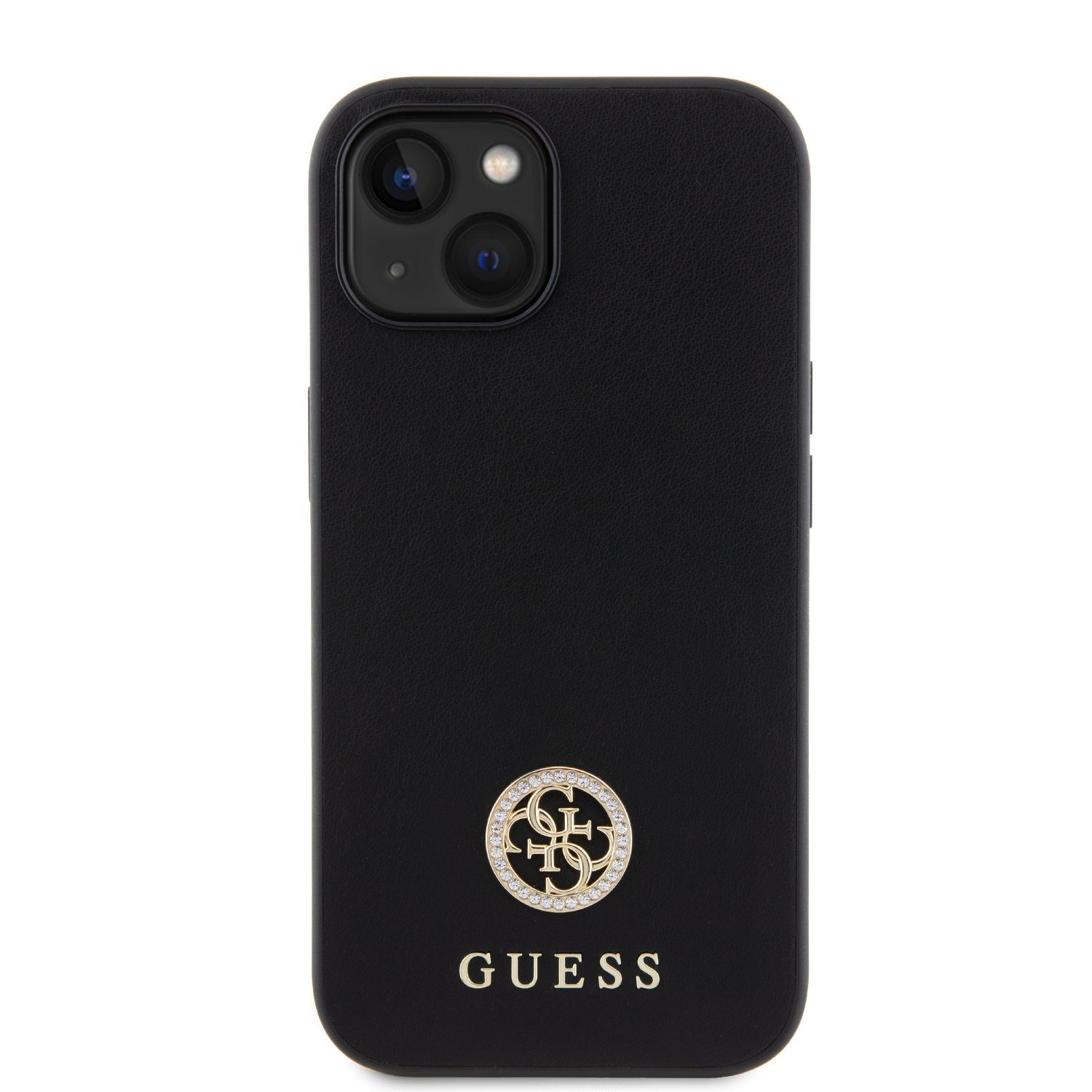 Zadní kryt Guess PU 4G Strass Metal Logo pro Apple iPhone 15, černá