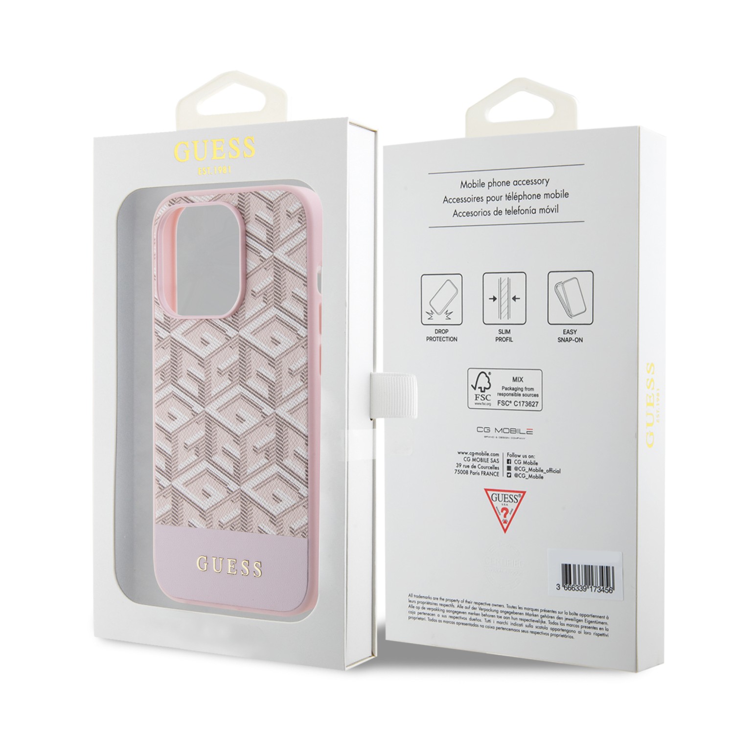Guess PU G Cube MagSafe Zadní Kryt pro iPhone 15 Pro Pink