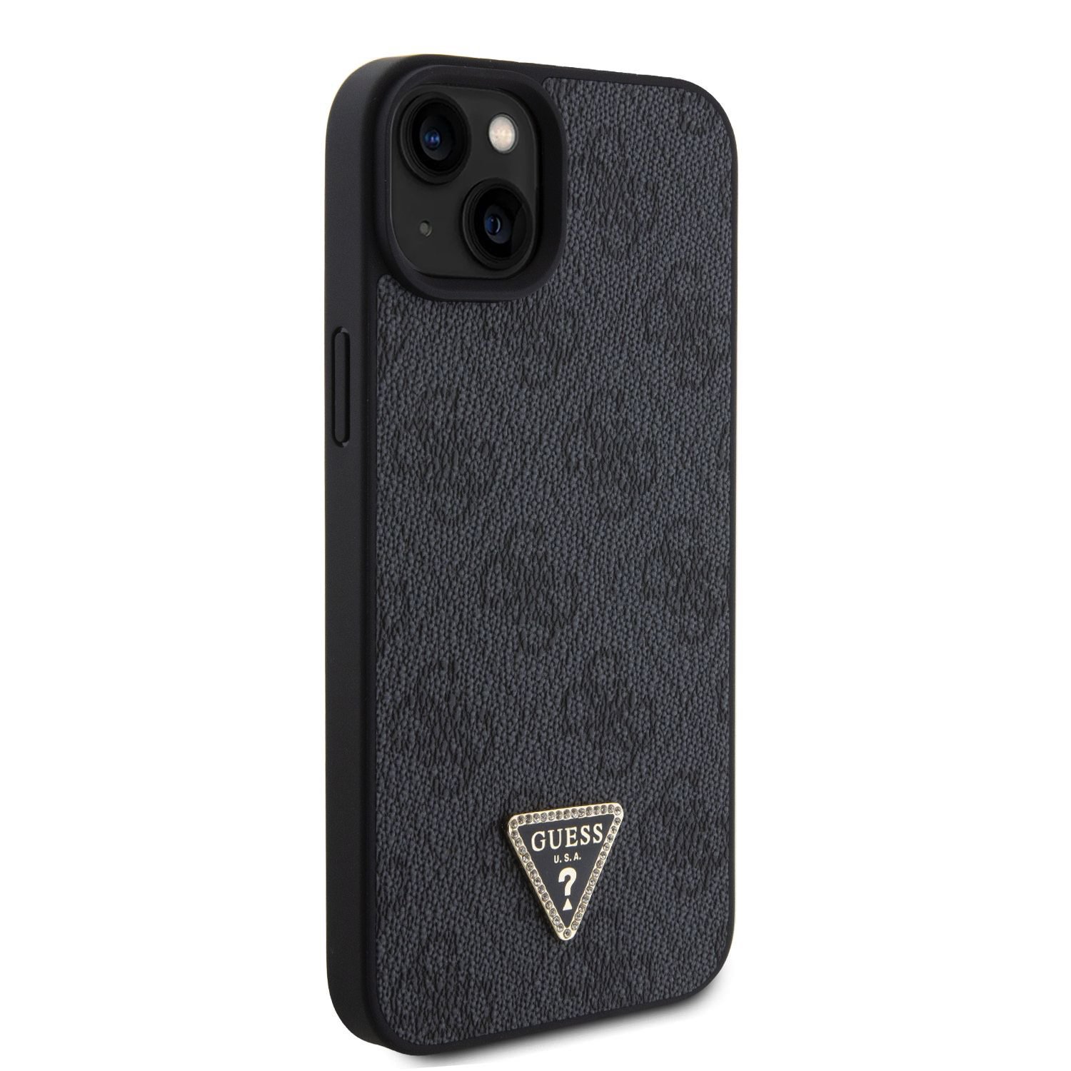 Levně Zadní kryt Guess PU 4G Strass Triangle Metal Logo pro Apple iPhone 15 Plus, black