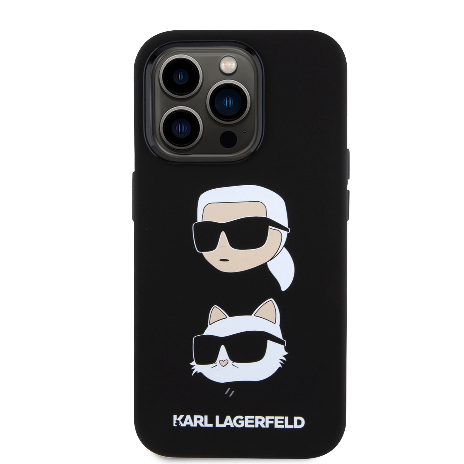 Zadní kryt Karl Lagerfeld Liquid Silicone Karl and Choupette Heads pro Apple iPhone 15 Pro, černá