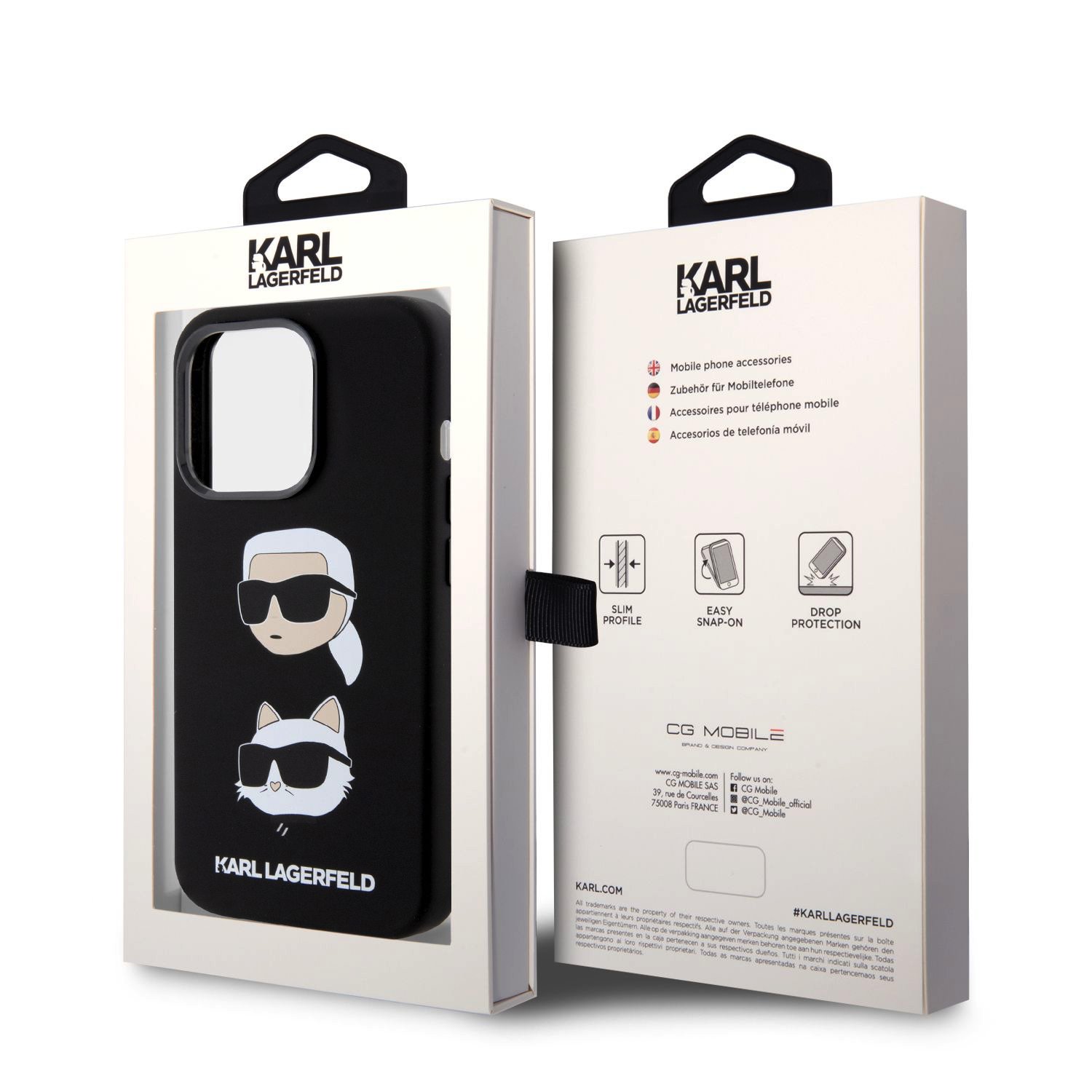 Karl Lagerfeld Liquid Silicone Karl and Choupette Heads Zadní Kryt pro iPhone 15 Pro Black