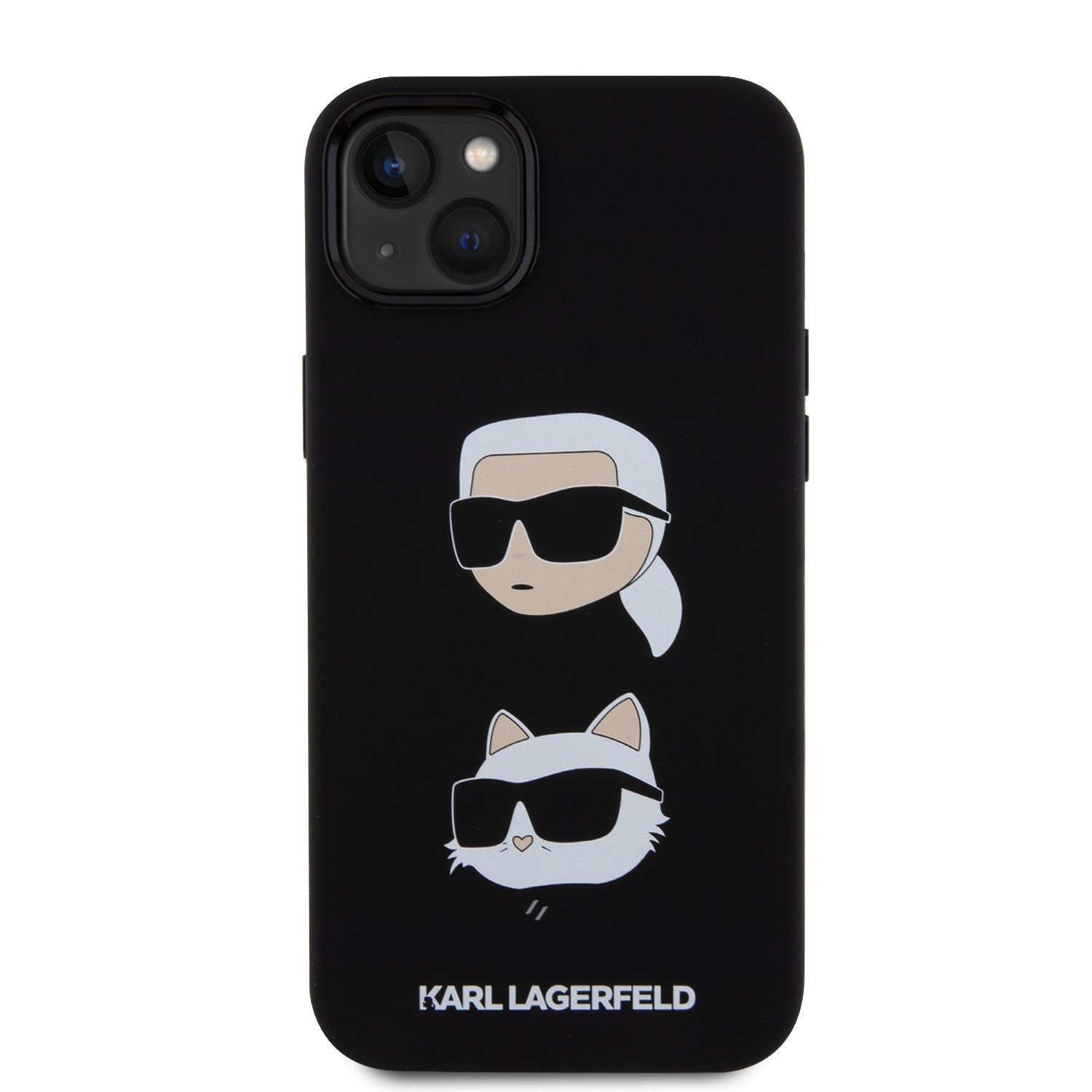 Zadní kryt Karl Lagerfeld Liquid Silicone Karl and Choupette Heads pro Apple iPhone 15 Plus, černá