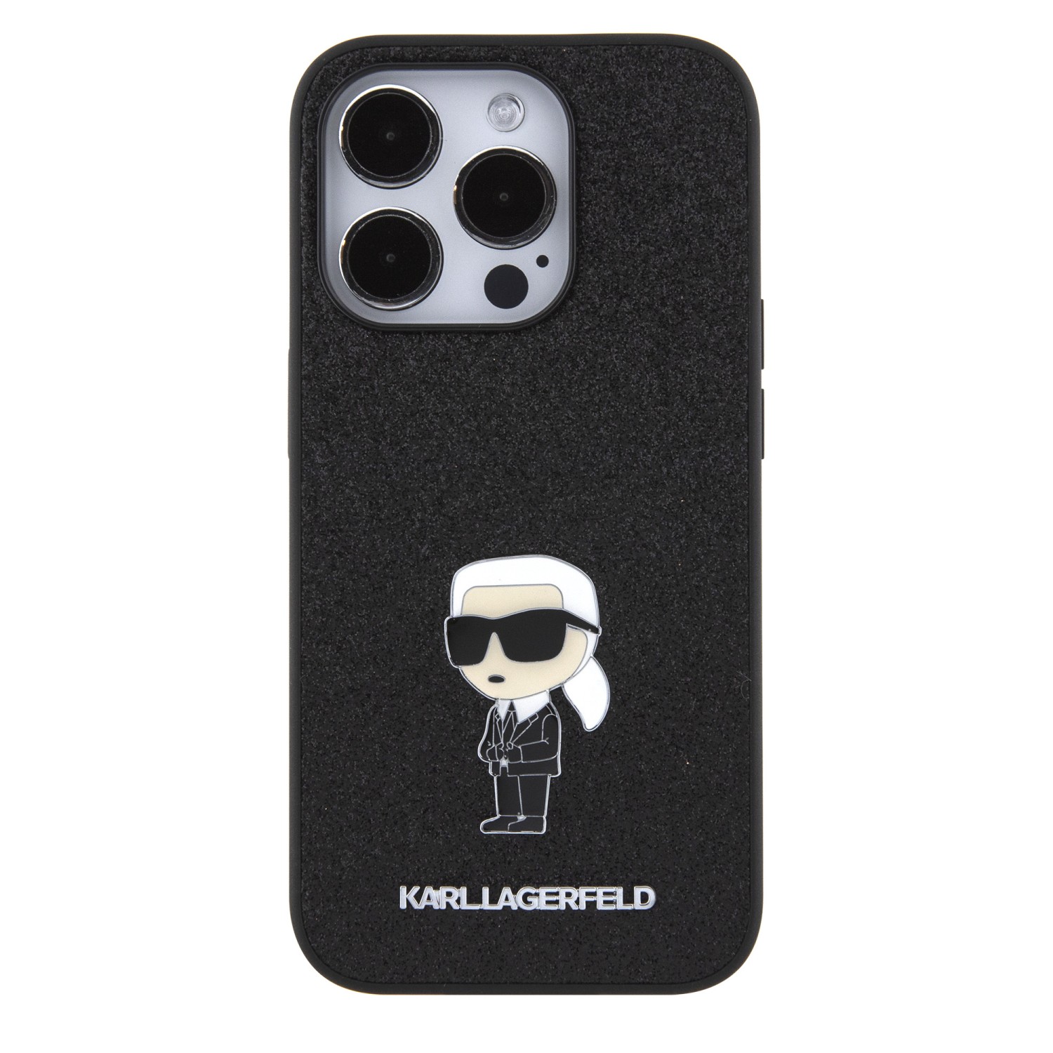 Levně Karl Lagerfeld Fixed Glitter Metal Ikonik Zadní Kryt pro iPhone 15 Pro Black