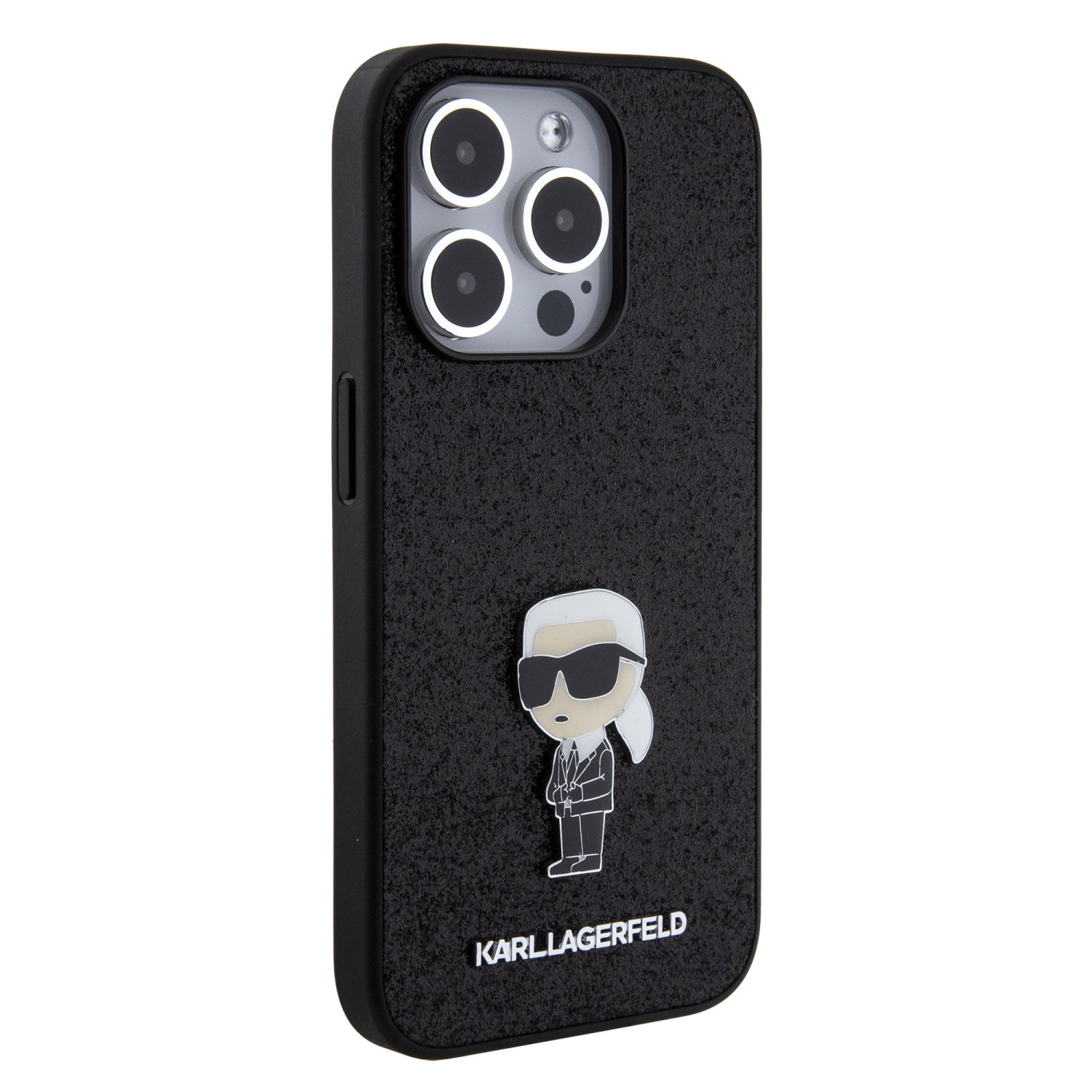 Karl Lagerfeld Fixed Glitter Metal Ikonik Zadní Kryt pro iPhone 15 Pro Black