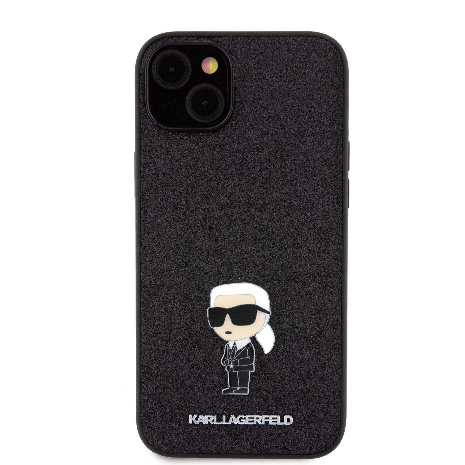 Levně Karl Lagerfeld Fixed Glitter Metal Ikonik Zadní Kryt pro iPhone 15 Plus Black