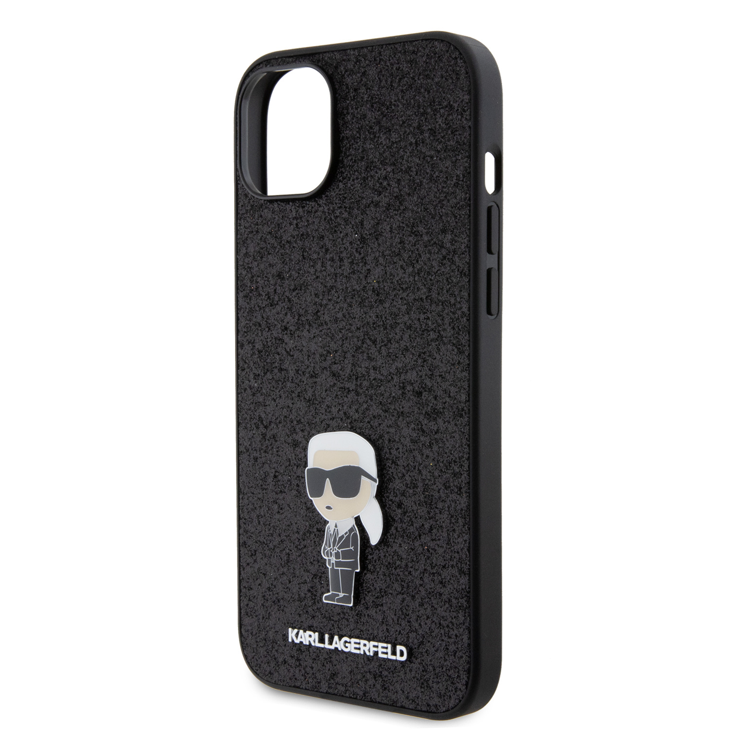 Karl Lagerfeld Fixed Glitter Metal Ikonik Zadní Kryt pro iPhone 15 Plus Black