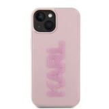 Karl Lagerfeld 3D Rubber Glitter Logo Karl Zadní Kryt pro iPhone 15 Pink