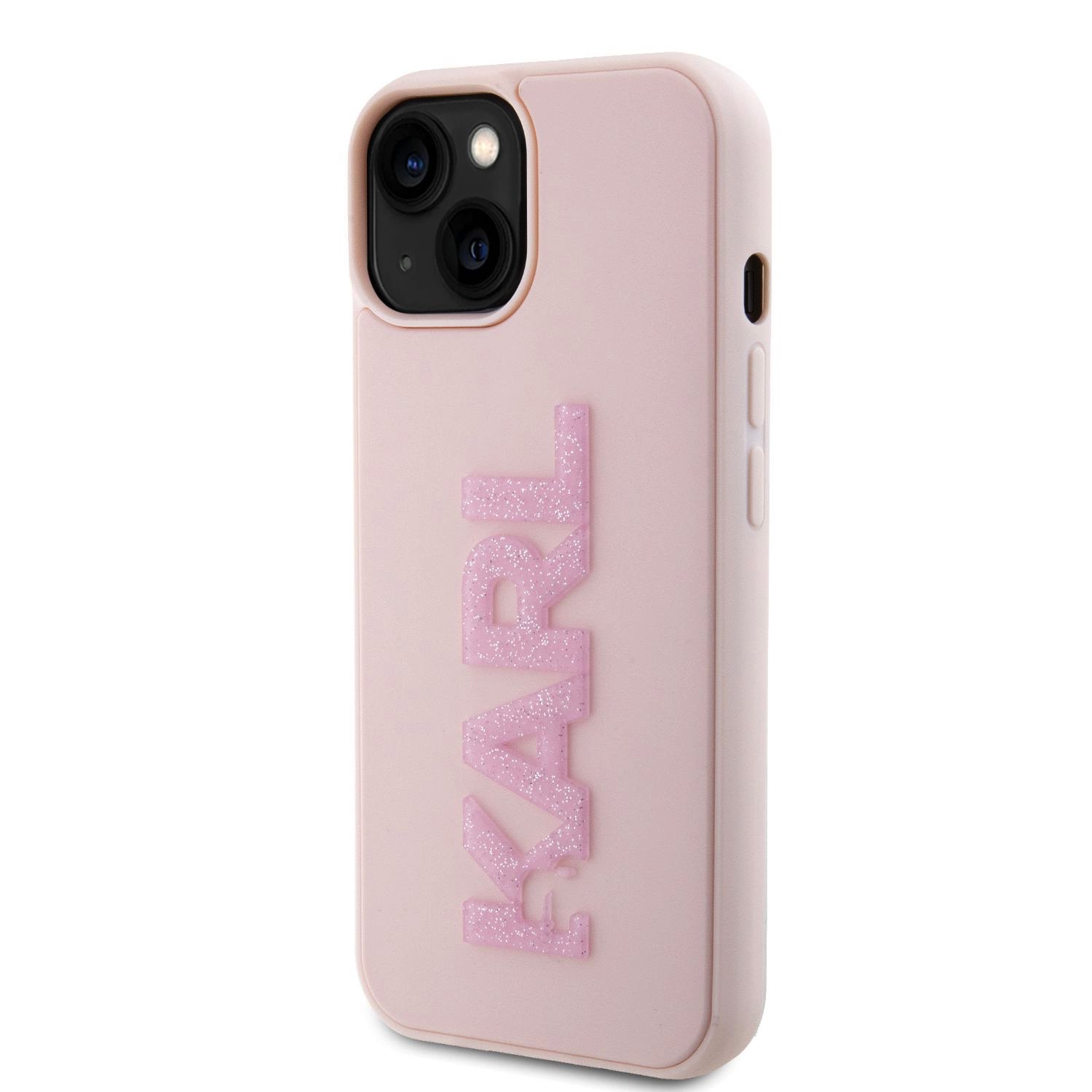 Levně Karl Lagerfeld 3D Rubber Glitter Logo Karl Zadní Kryt pro iPhone 15 Pink