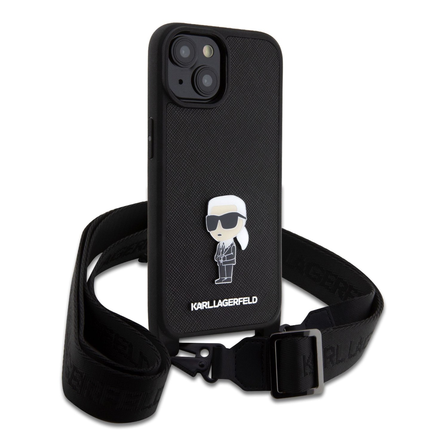 Karl Lagerfeld Saffiano Crossbody Metal Ikonik Zadní Kryt pro iPhone 15 Plus Black
