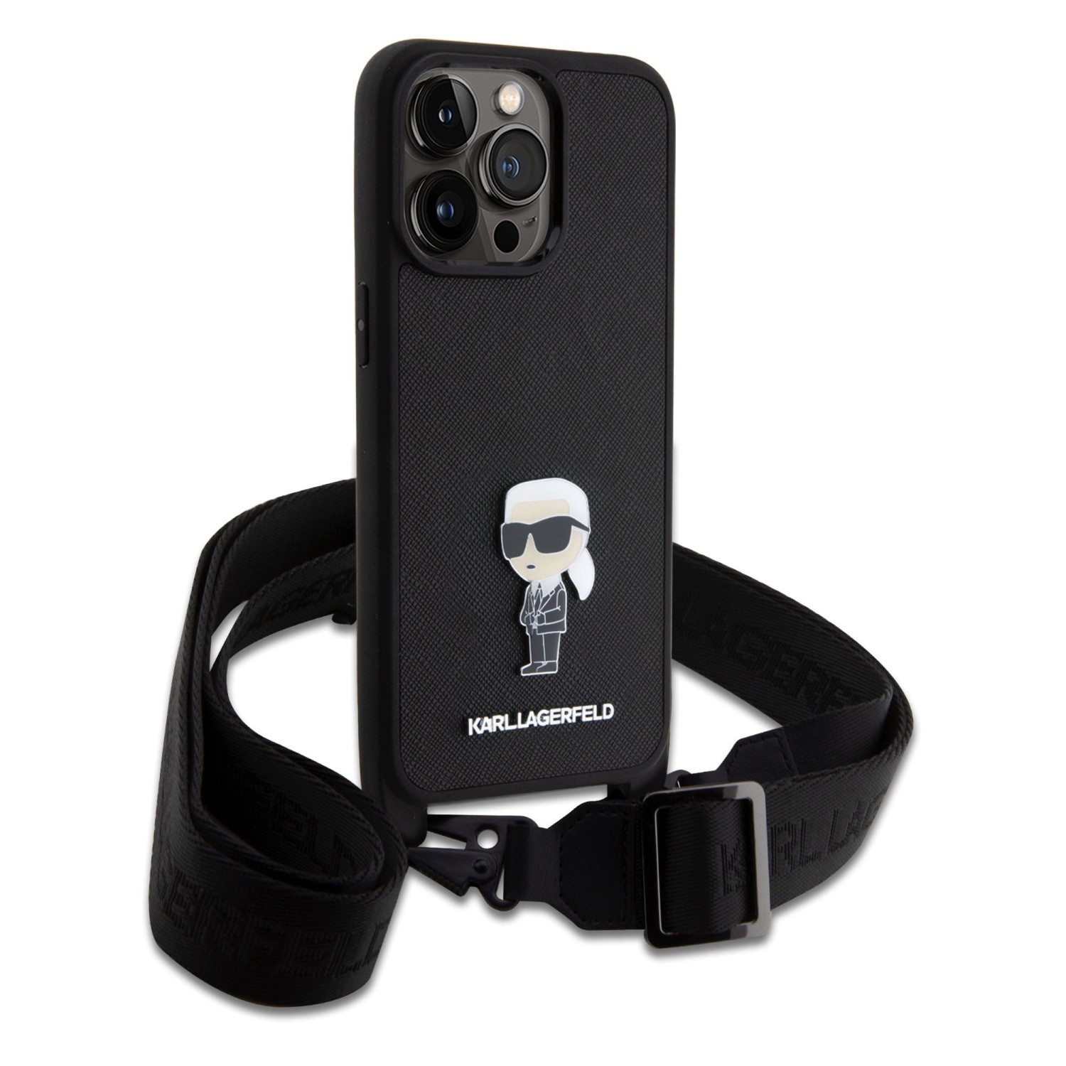 Karl Lagerfeld Saffiano Crossbody Metal Ikonik Zadní Kryt pro iPhone 15 Pro Max Black