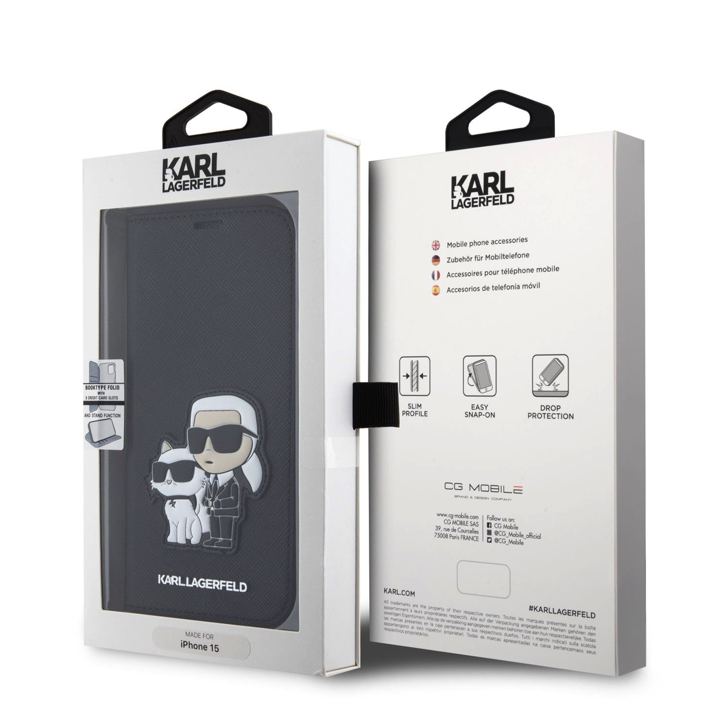 Karl Lagerfeld PU Saffiano Karl and Choupette NFT Book Pouzdro pro iPhone 15 Black