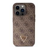 Guess PU 4G Strass Triangle Metal Logo Zadní Kryt + Crossbody Popruh pro iPhone 15 Pro Brown