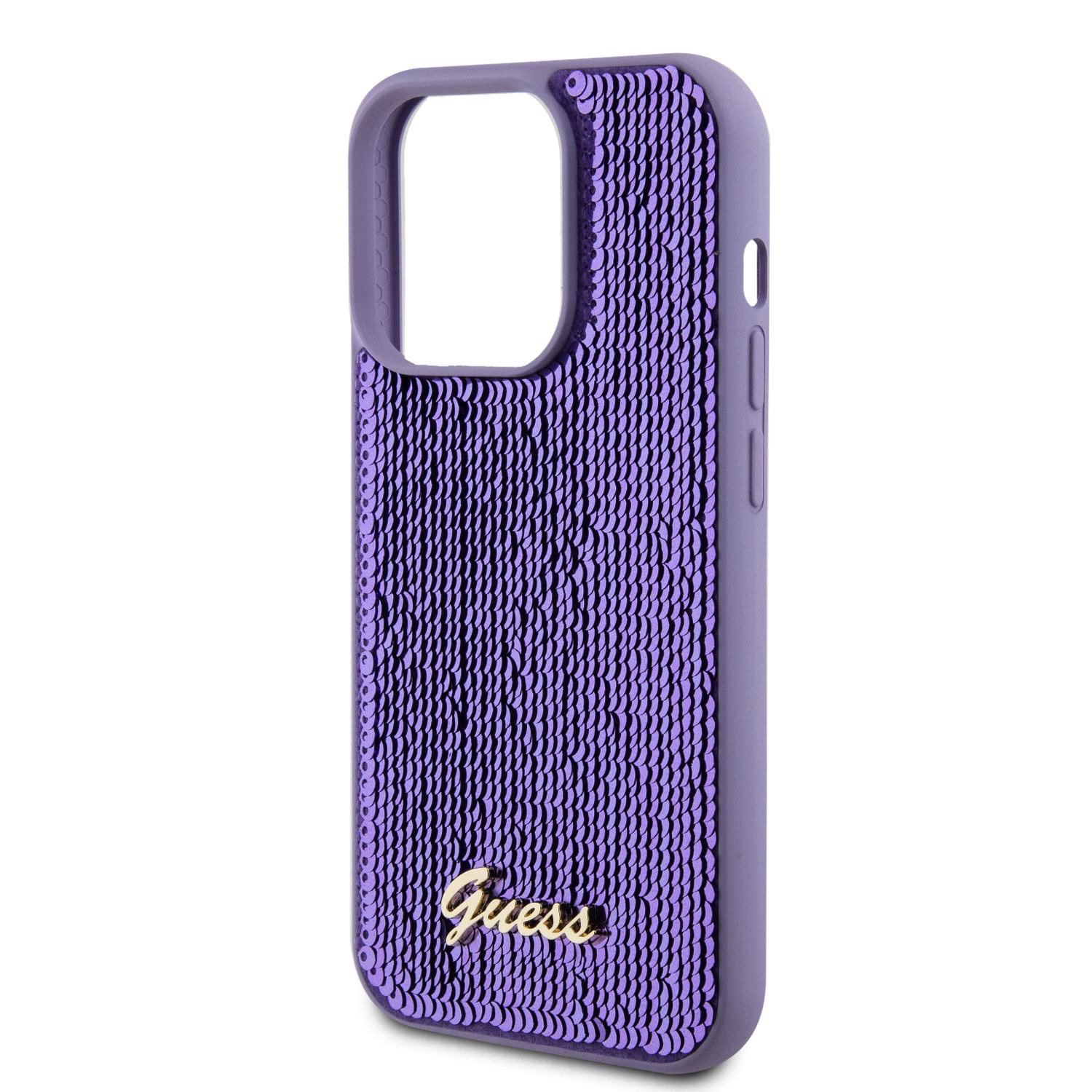 Guess Sequin Script Logo Zadní Kryt pro iPhone 15 Pro Purple