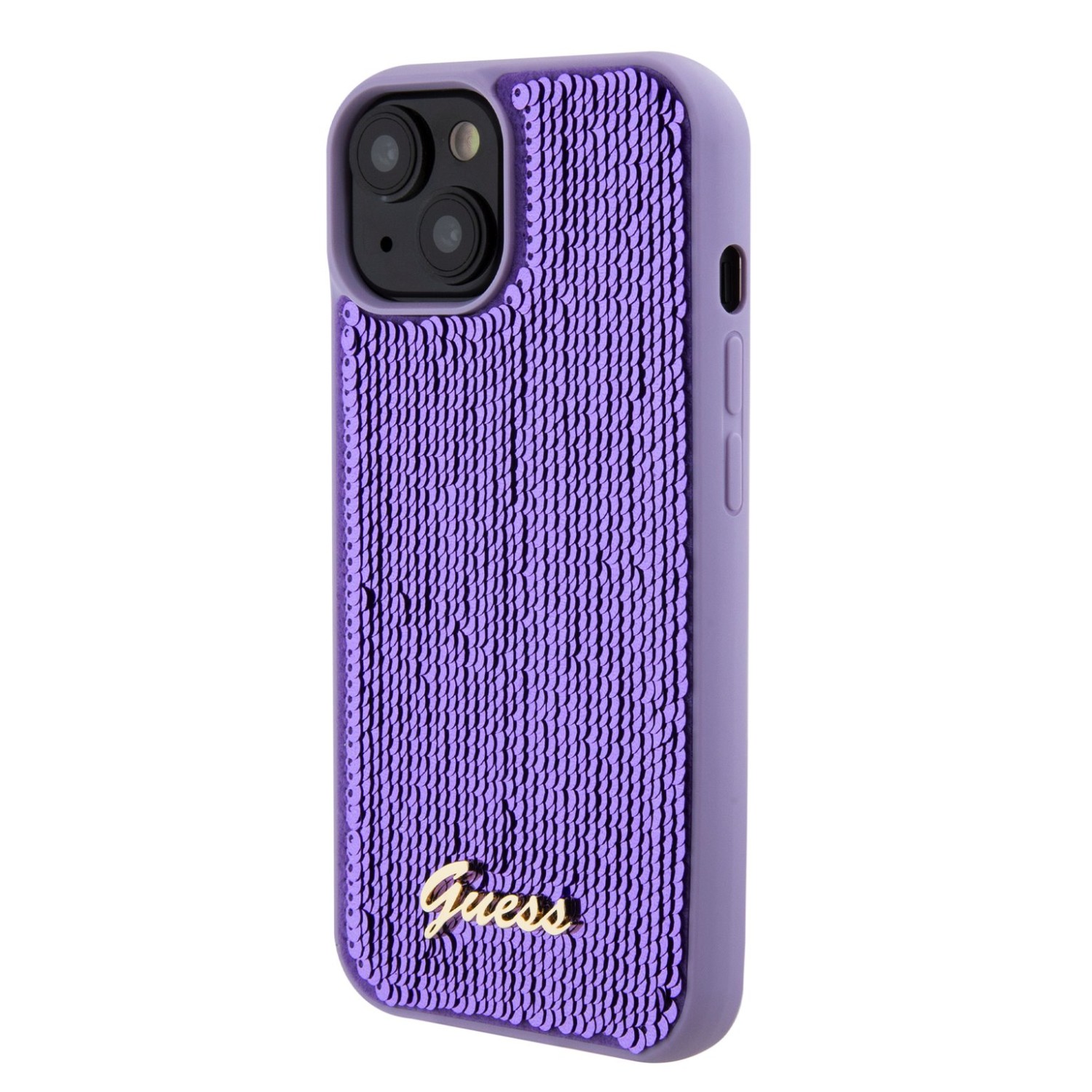 Guess Sequin Script Logo Zadní Kryt pro iPhone 15 Purple