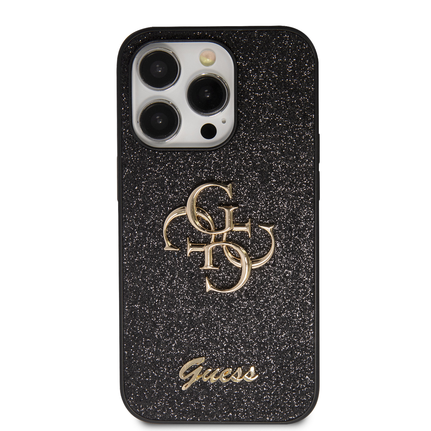 Levně Zadní kryt Guess PU Fixed Glitter 4G Metal Logo pro Apple iPhone 15 Pro Max, černá