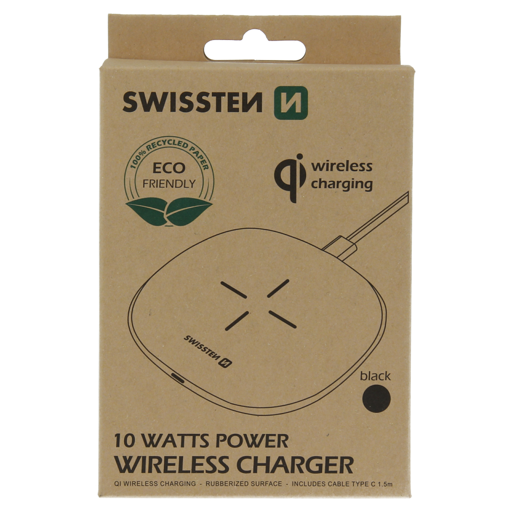 Bezdrátová nabíječka Swissten Wireless 10W černá (ECO balení)