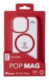 Zadní kryt Cellularline Pop Mag s podporou Magsafe pro Apple iPhone 15 Pro Max, čirý / červený