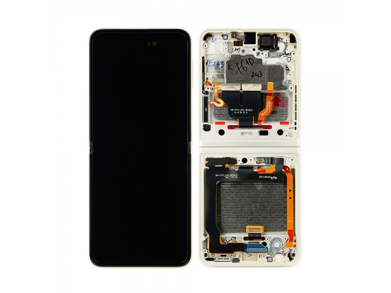 Levně LCD + dotyk + rámeček pro Samsung Galaxy Z Flip 3 5G bez kamery, cream (Service Pack)