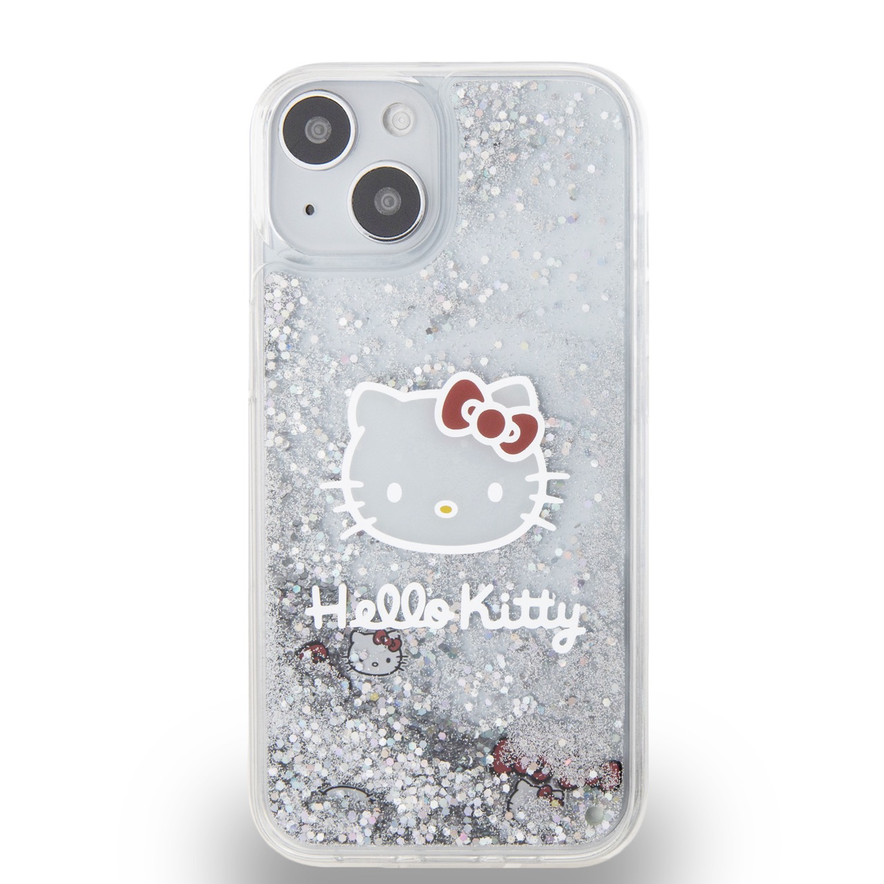 Zadní kryt Hello Kitty Liquid Glitter Electroplating Head Logo pro Apple iPhone 12/12 Pro, transparentní