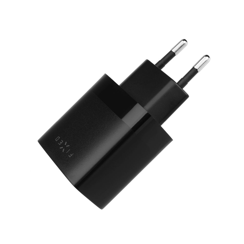 Set síťové nabíječky FIXED s 2xUSB výstupem a USB/USB-C kabelu, 1 metr, 17W Smart Rapid Charge, černá