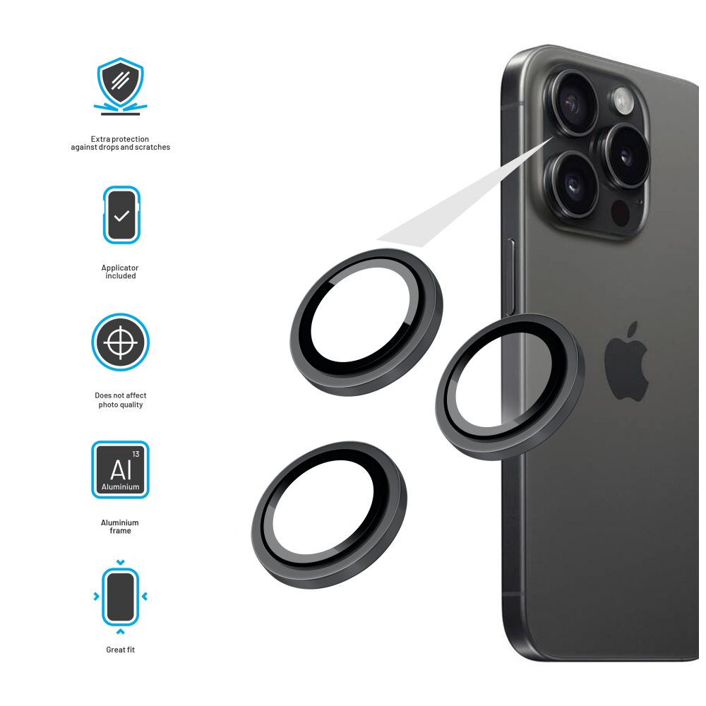 Levně Ochranná skla čoček fotoaparátů FIXED Camera Glass pro Apple iPhone 15 Pro/15 Pro Max, space gray